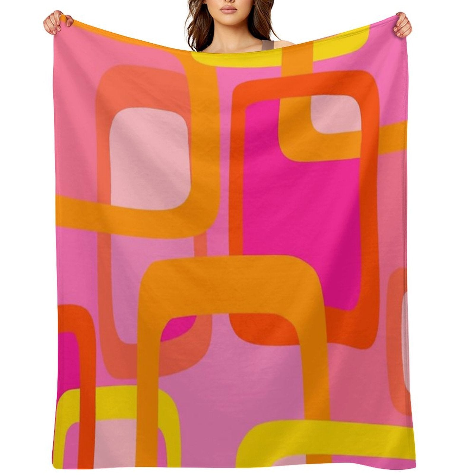 Iconic Mid Century Modern Pattern in Pink And Orange Plush Throw Blanket