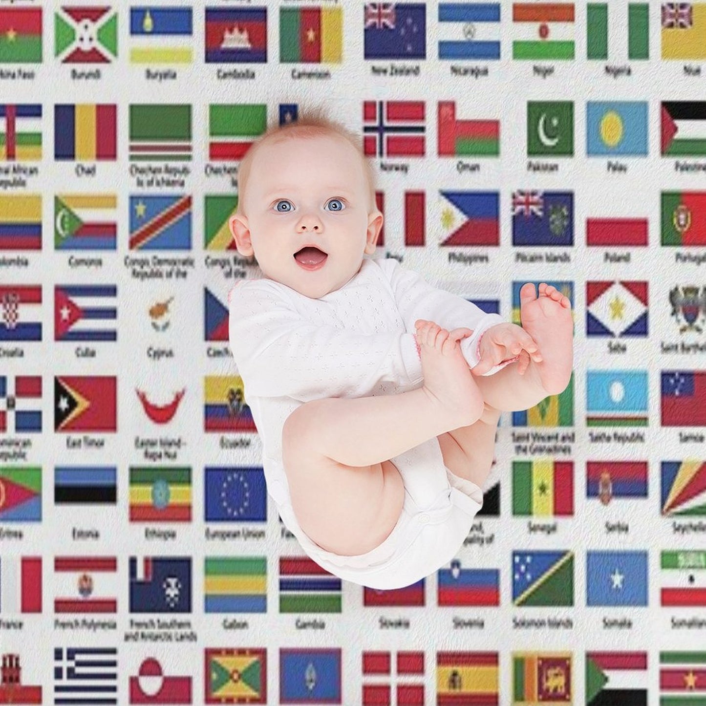 World Flags with Country Names Plush Throw Blanket
