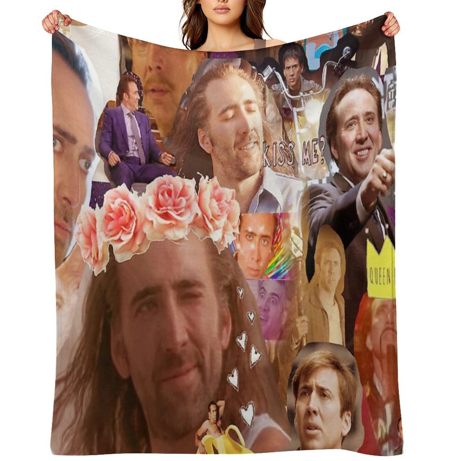 Nic Cage Collage Eco-conscious Throw Blanket
