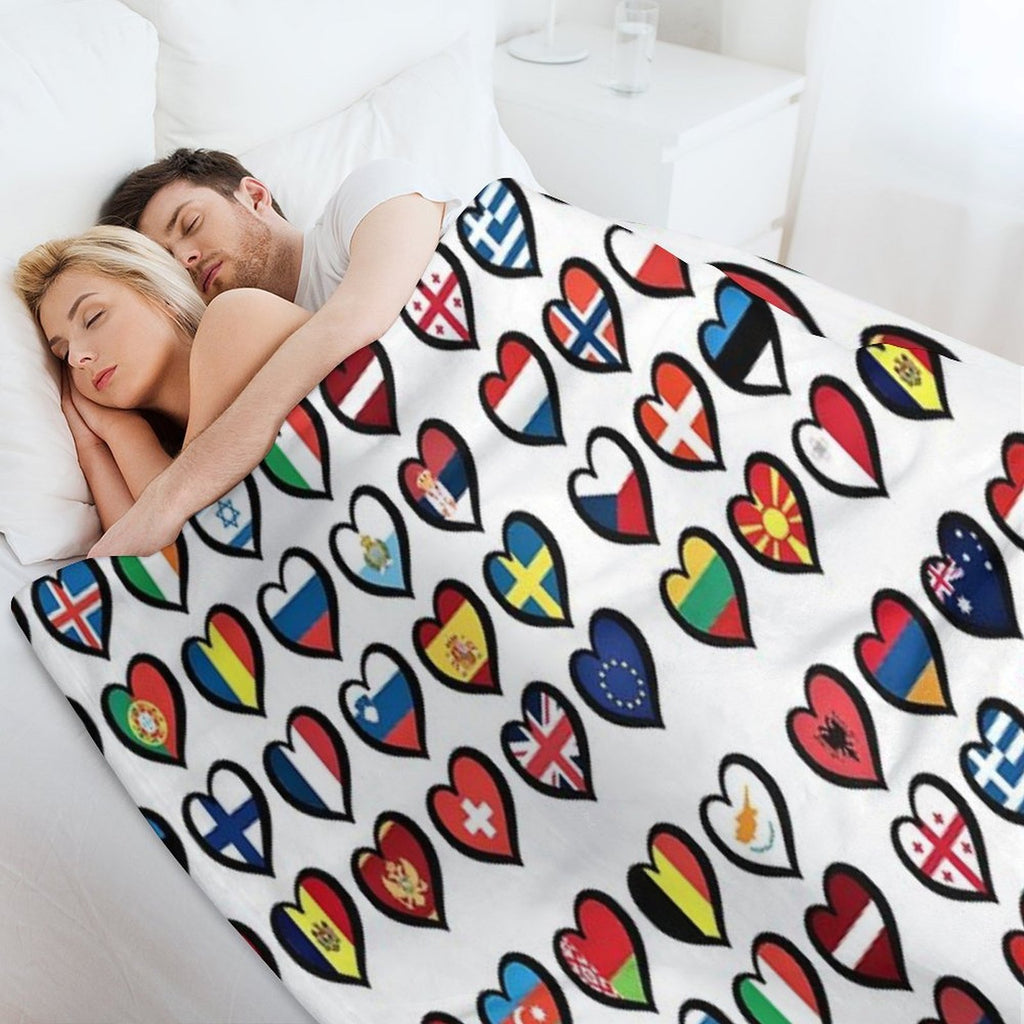 Eurovision Song Contest Flags Hearts ESC EBU Eurofans Shrink-resistant Throw Blanket