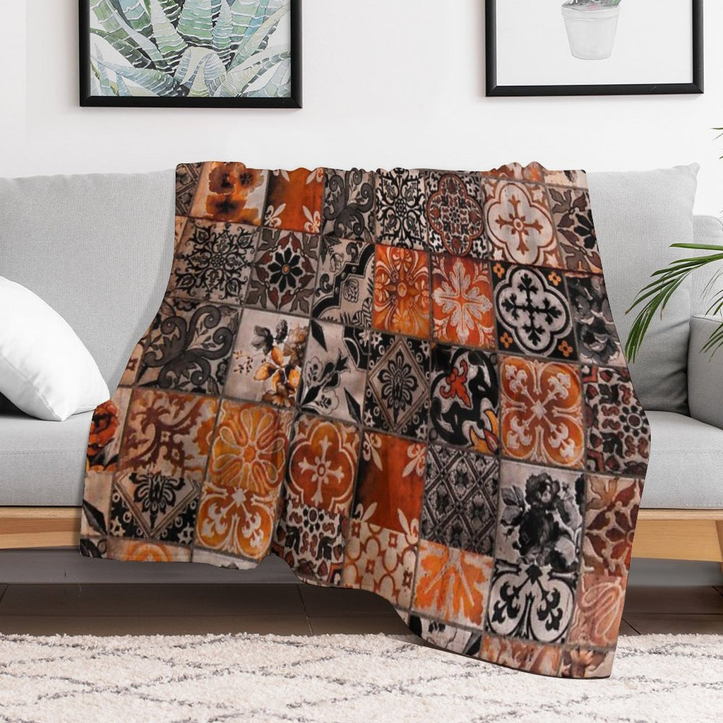 Orange Tiles Plush Throw Blanket
