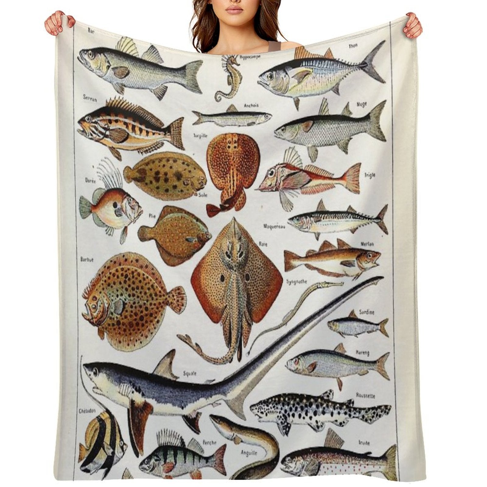 Adolphe Millot - Poissons B - French Vintage Nautical Poster Compact Throw Blanket
