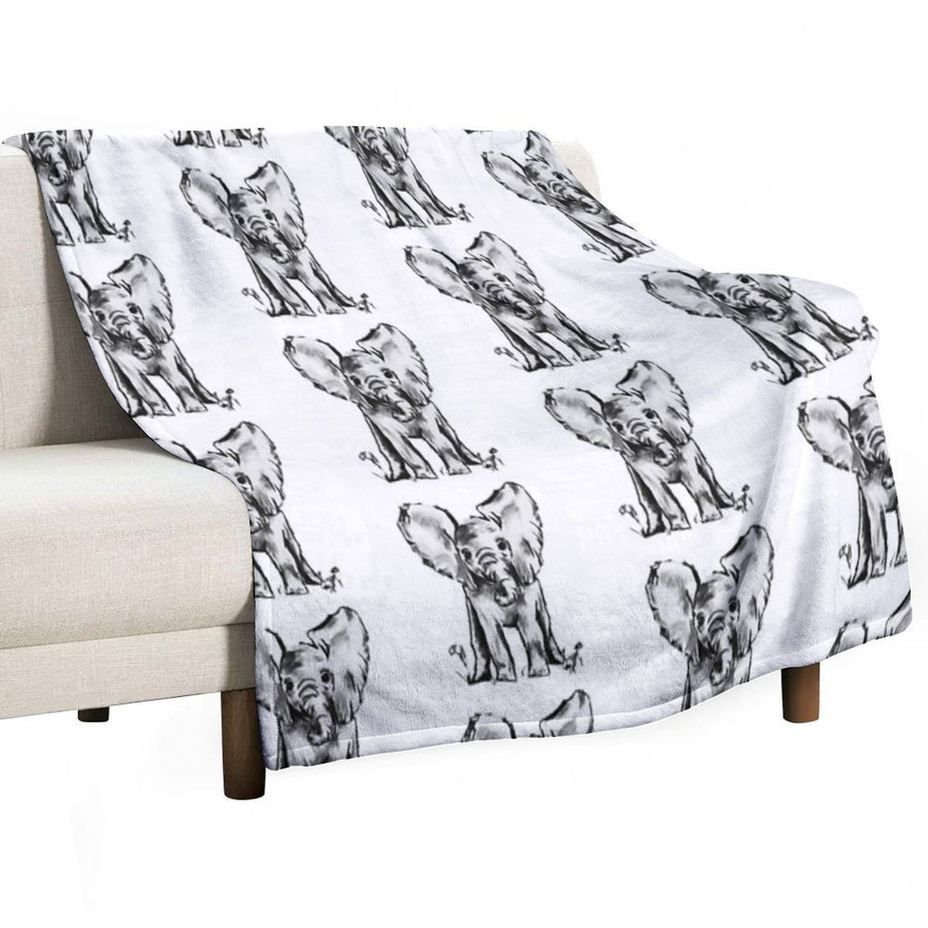 Black And White Elephant Machine-washable Throw Blanket