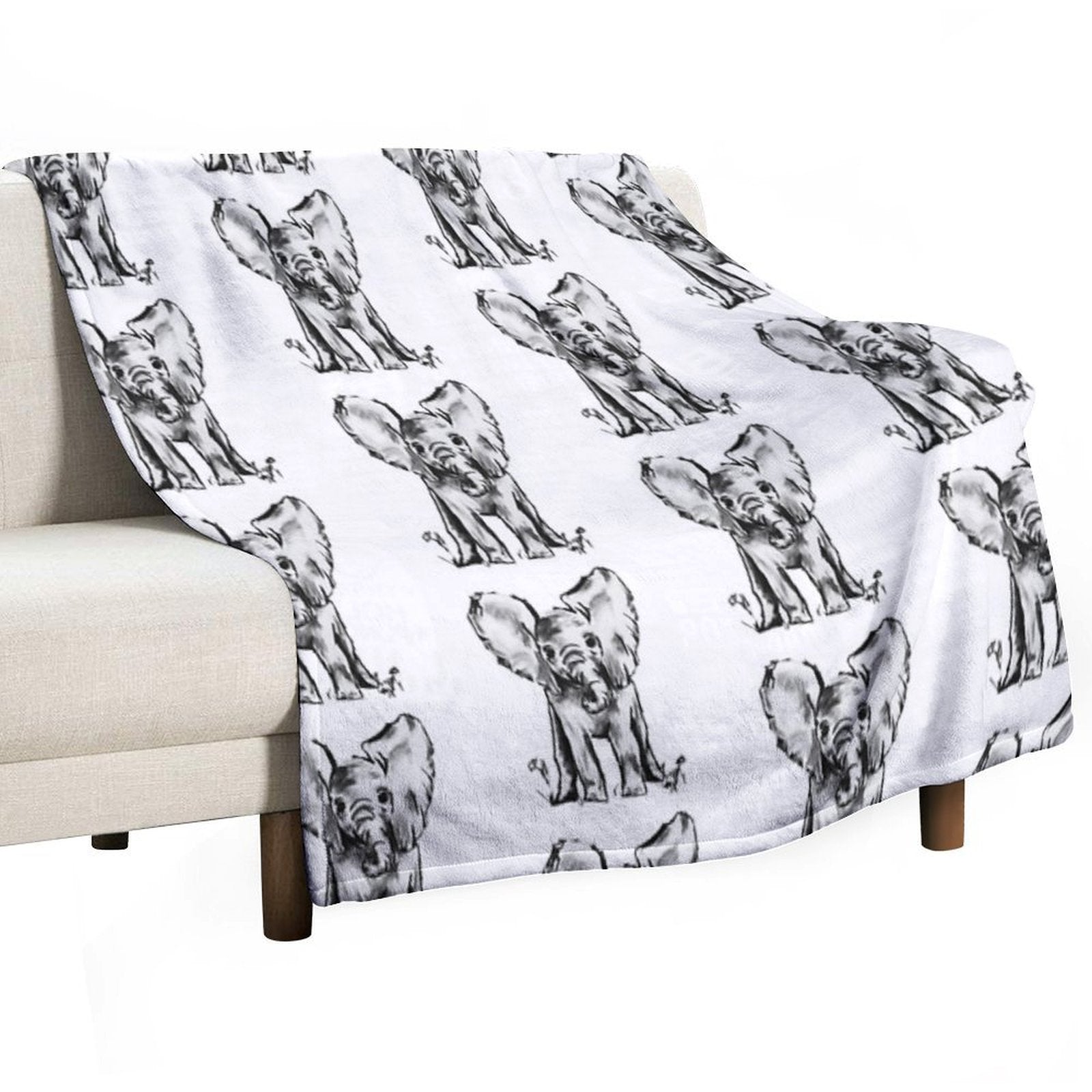 Black And White Elephant Machine-washable Throw Blanket