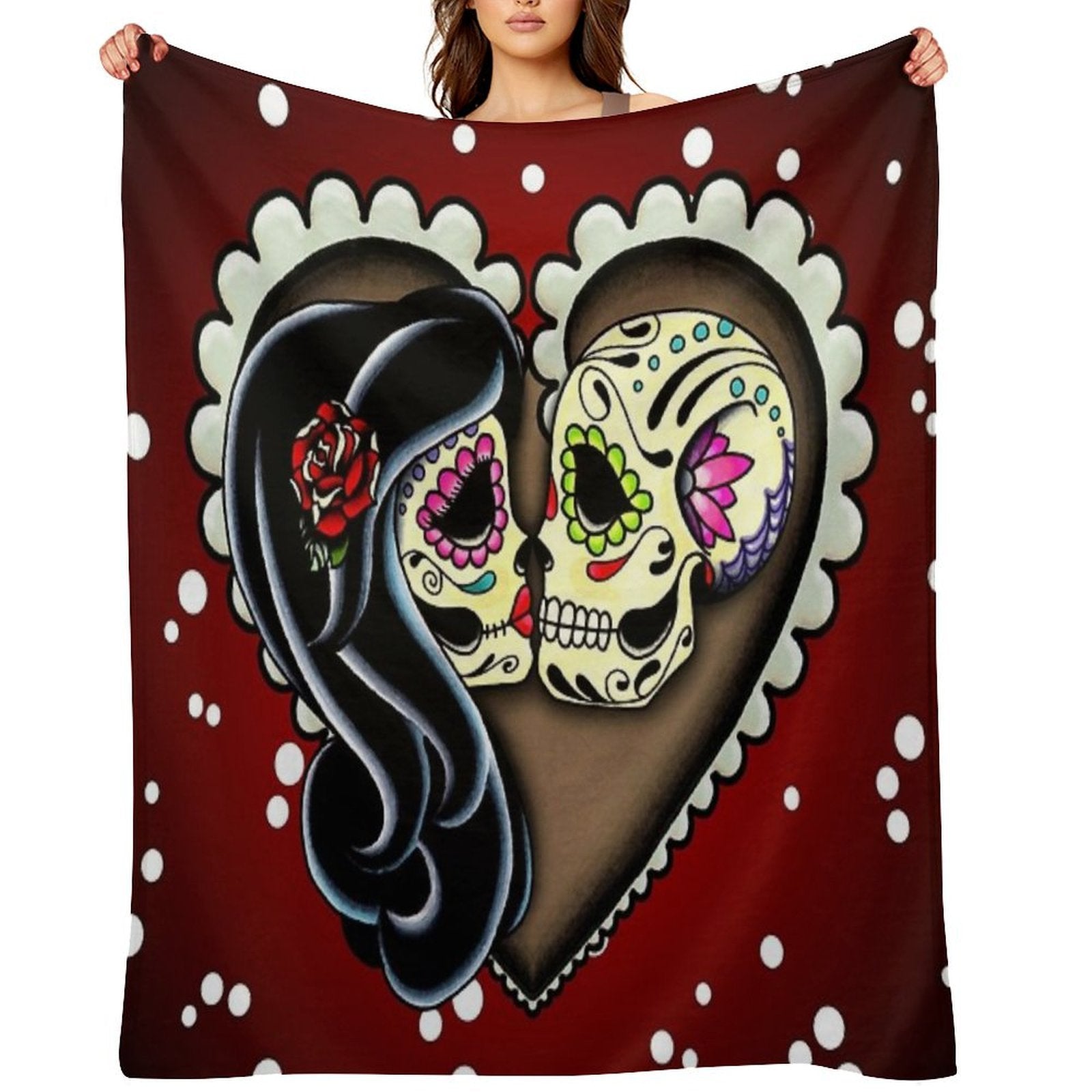 Ashes - Day of The Dead Couple - Sugar Skull Lovers Quick-dry Throw Blanket