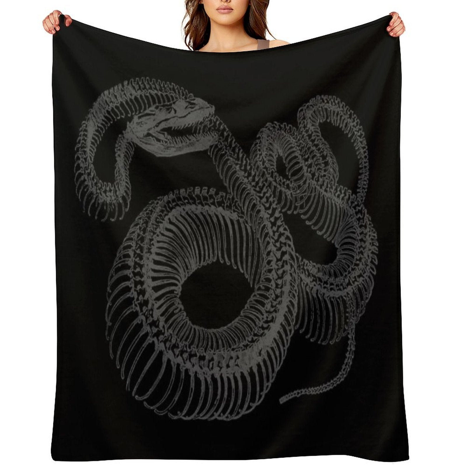 Snake & Bones - Black Lightweight Throw Blanket