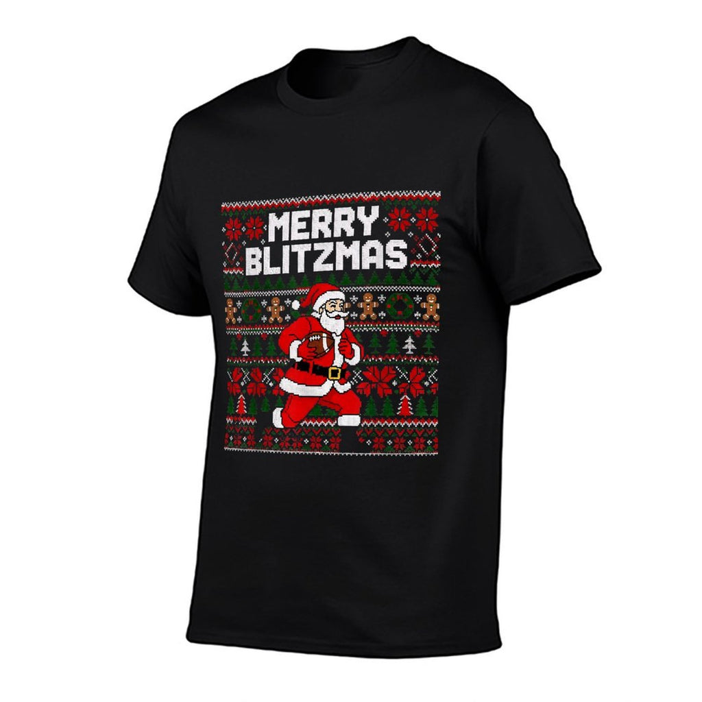 Christmas Merry Blitzmas Santa Football Ugly Sweater Style Comfortable T-Shirt