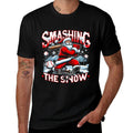 Baseball Player Christmas Santa Smashing Through Snow Comfortable T-Shirt
