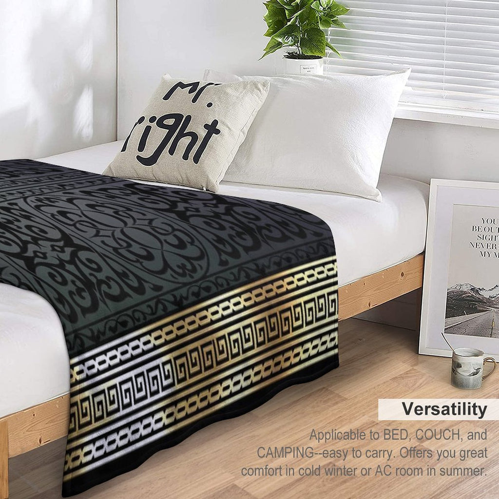 Greek Key Ornate Black & Gold All-season Throw Blanket