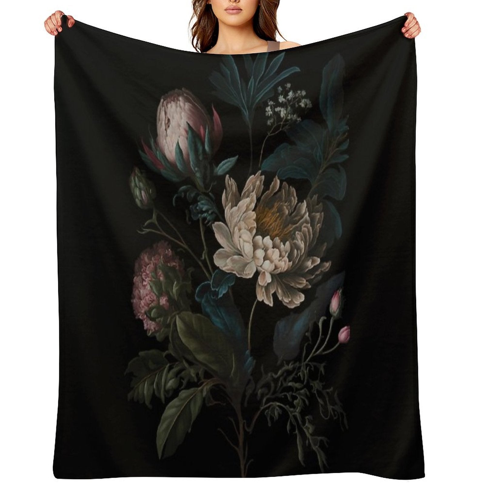 Dark Academia Peony Botanical All-season Throw Blanket