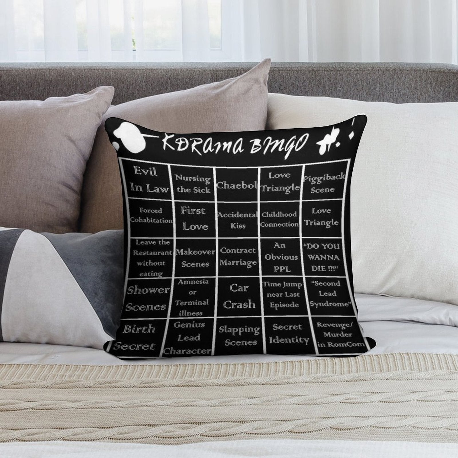 Korean Drama Bingo Soft Home Decor Throw Pillow