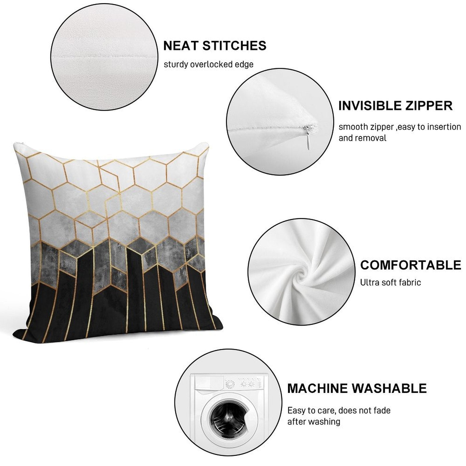 Charcoal Hexagons Soft Warmth Comfort Throw Pillow