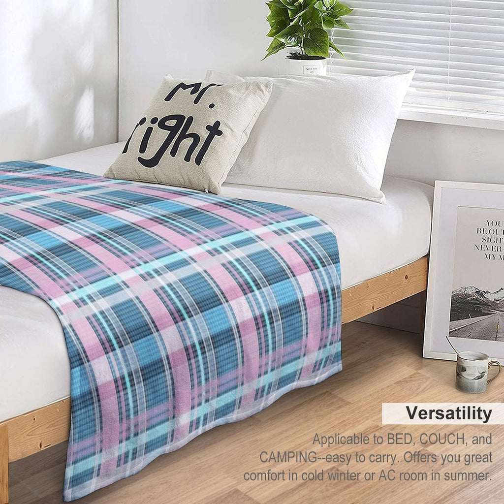 Trans Flag Pink, Blue And White Check Pattern Comfort Throw Blanket