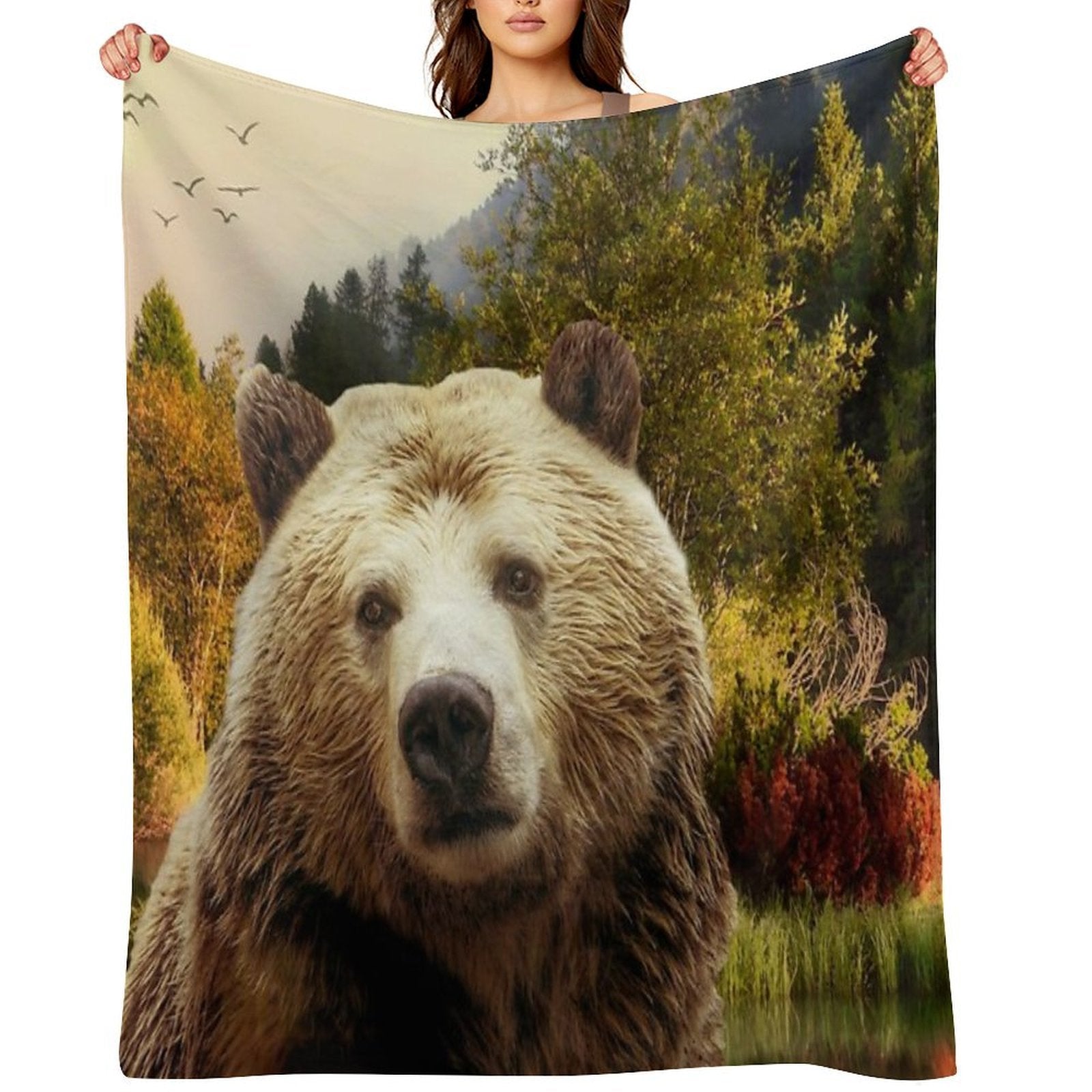 Brown Bear And Forest Multi-functional Throw Blanket