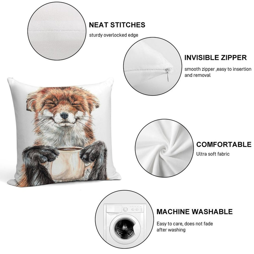 Morning Fox - Cute Coffee Animal Soft Style Accent Throw Pillow