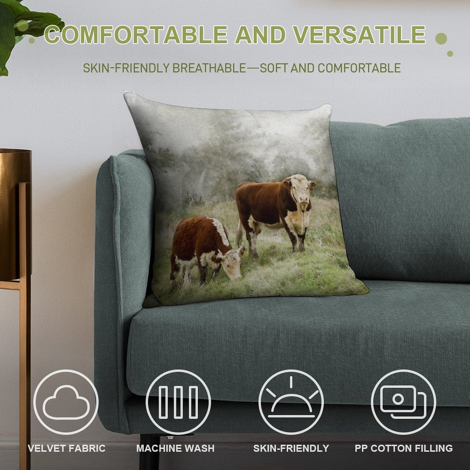 Hereford Bull And Cow Watercolour Photograph Soft Fade-Resistant Throw Pillow
