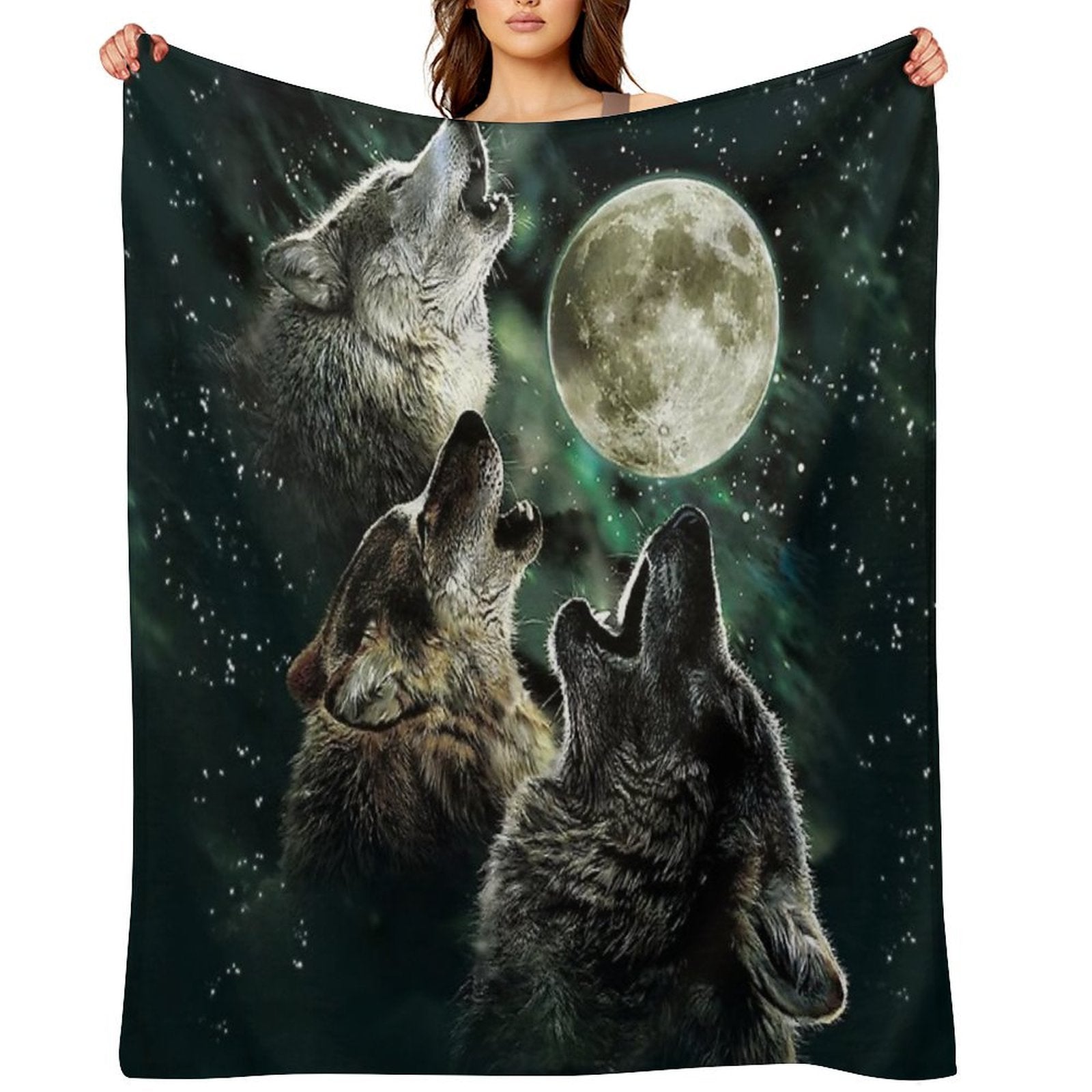 The Howling Wolf at The Moon And Galaxy Stars Lightweight Throw Blanket