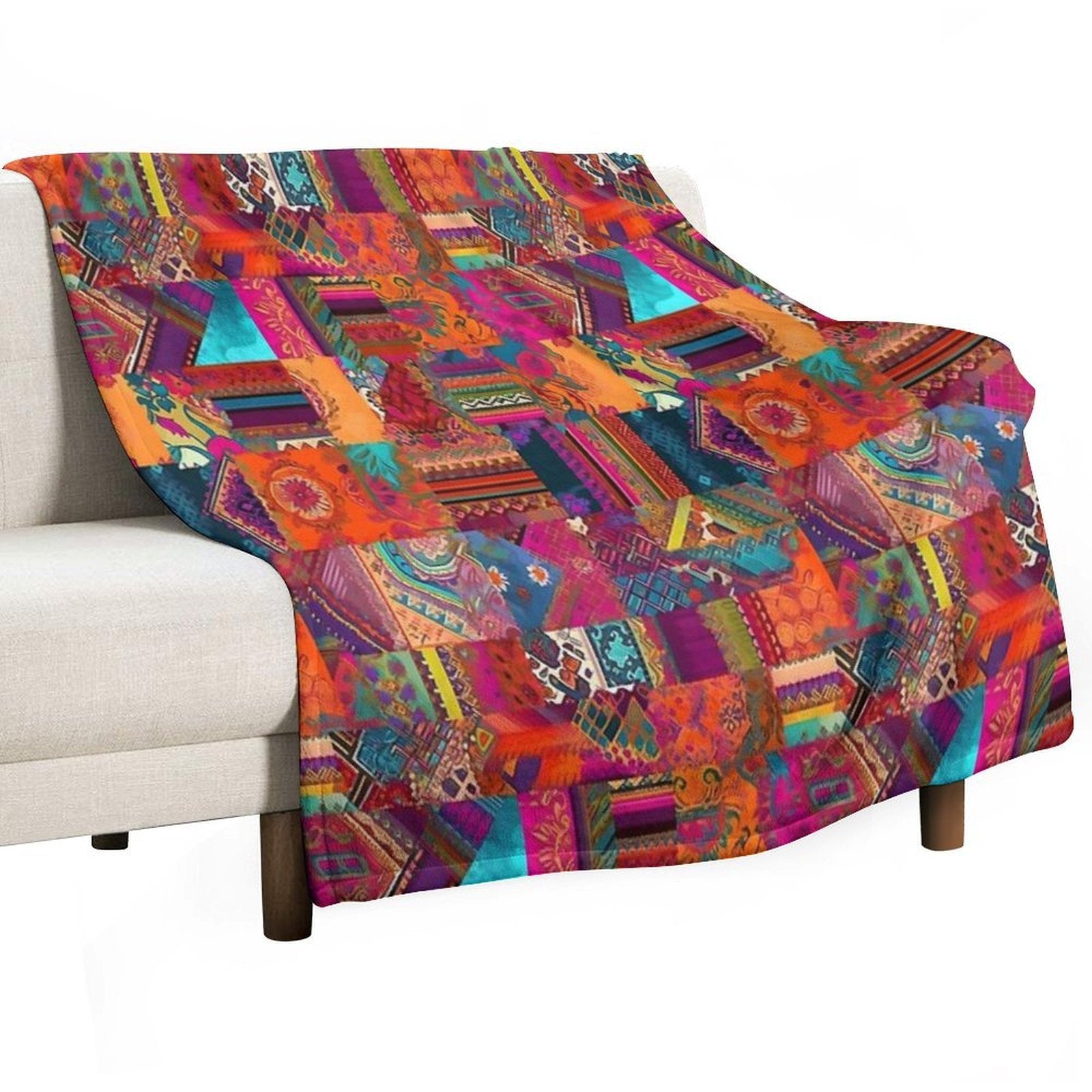 Bohemian Patchwork Style Sustainable Throw Blanket