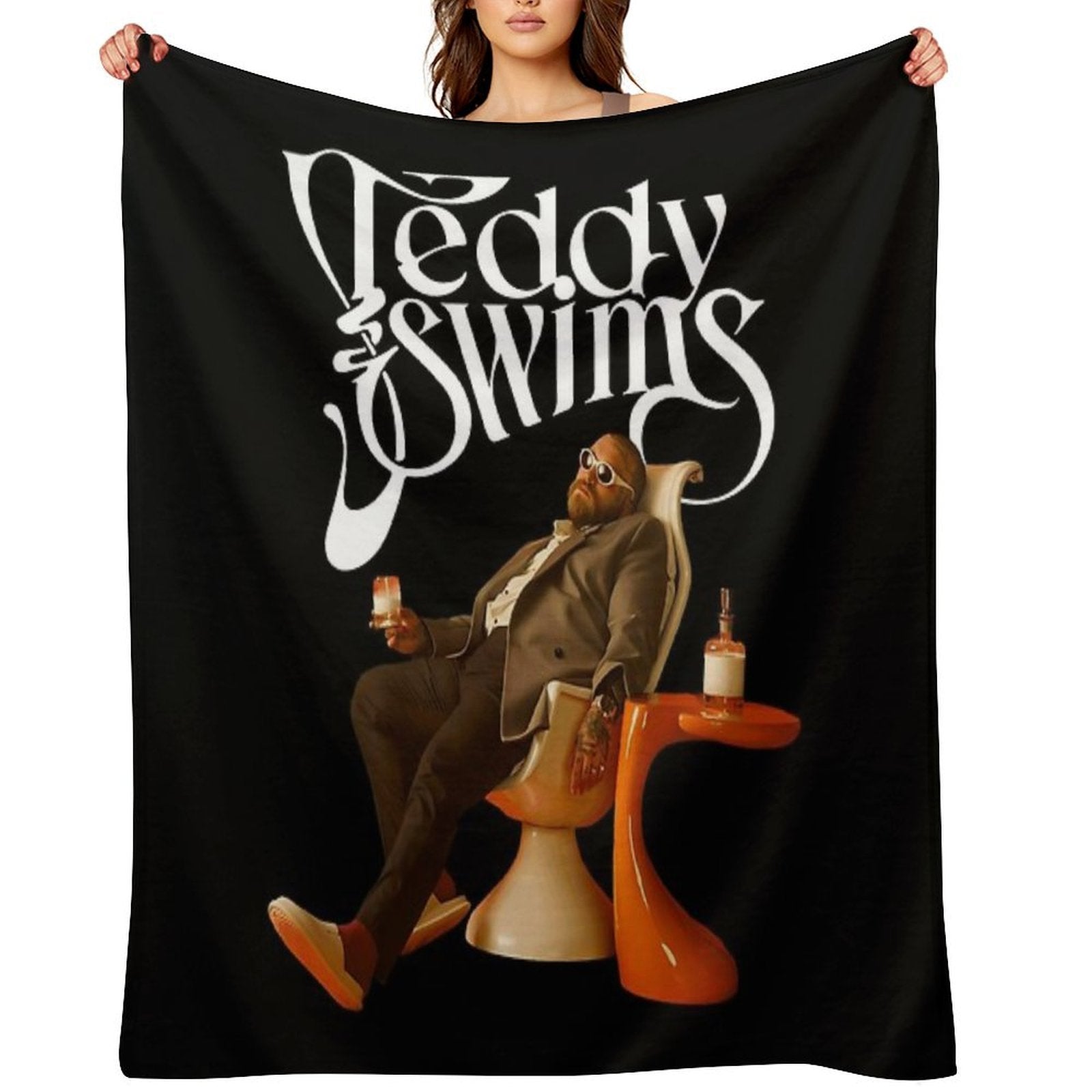 Vintage Pop Art Teddy Swims Sustainable Throw Blanket