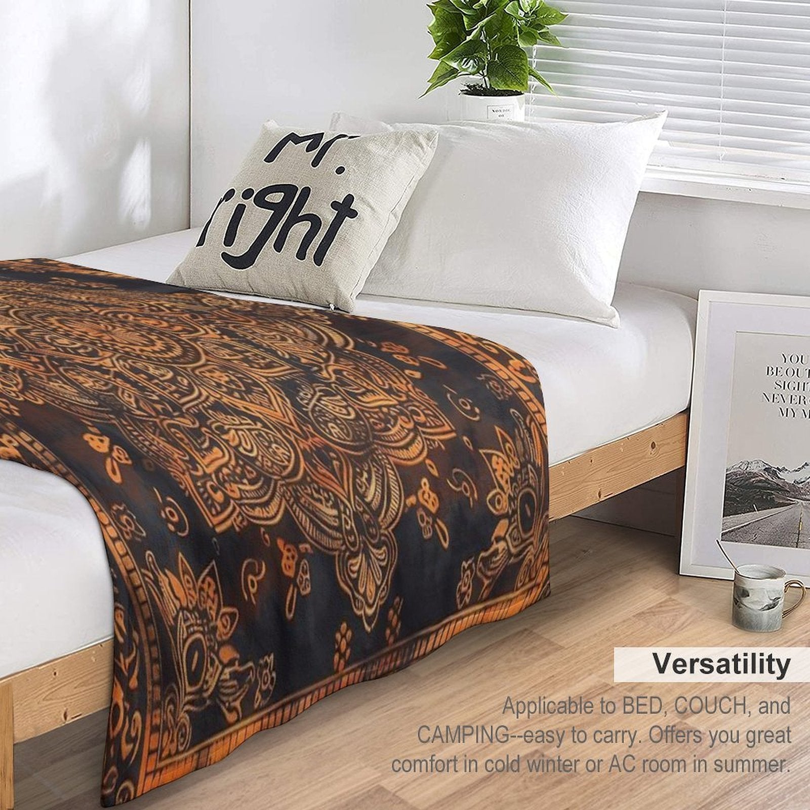Stunning Brown And Orange Delicate Detailed Mandala Square Travel-friendly Throw Blanket