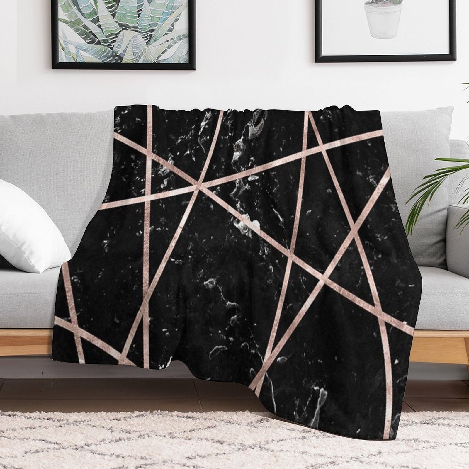 Black Marble Rose Gold Geo Glam #1 #geo #decor #art Machine-washable Throw Blanket