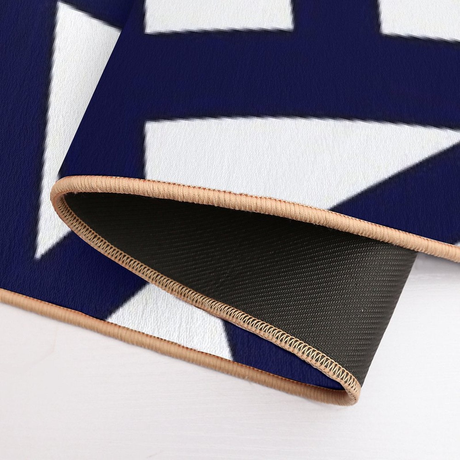 Navy Blue Thick Mosaic Lines On White  Pet-Safe Bath Mat