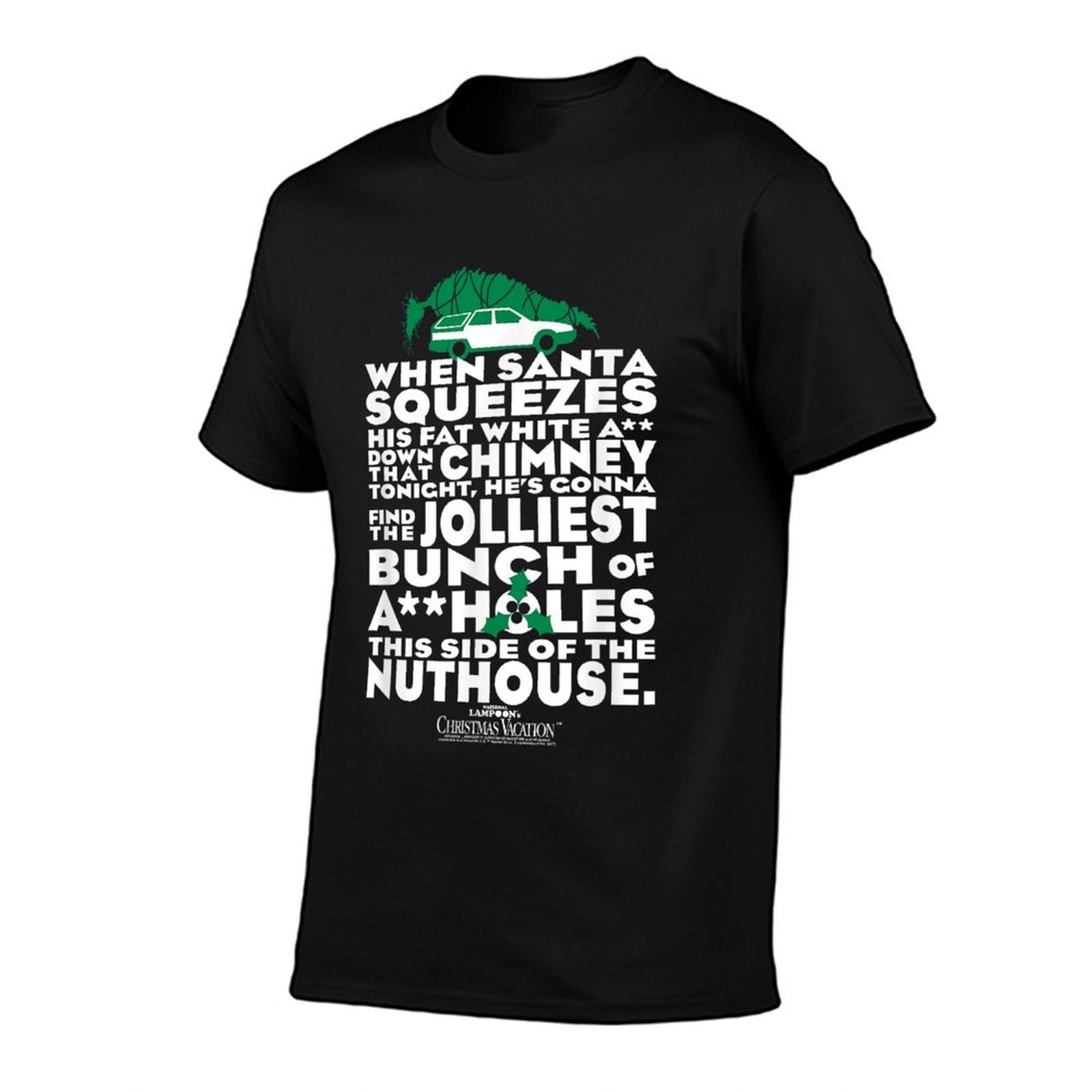 Warner Bros. National Lampoon's Christmas Vacation Unisex Adult Black Cotton Polyester Blend Letter Print  Durable T-Shirt