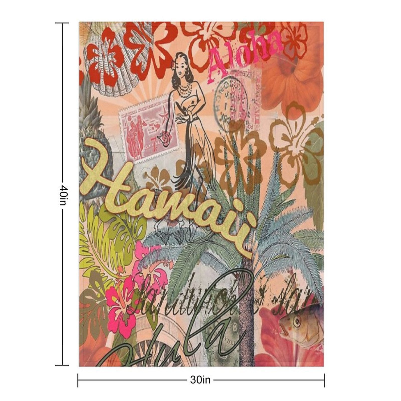 Vintage Hawaii Travel Colorful Hawaiian Tropical Collage All-season Throw Blanket