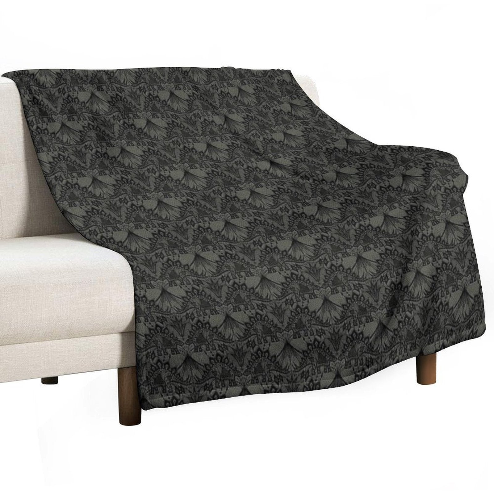Stegosaurus Lace - Black  Grey Lightweight Throw Blanket