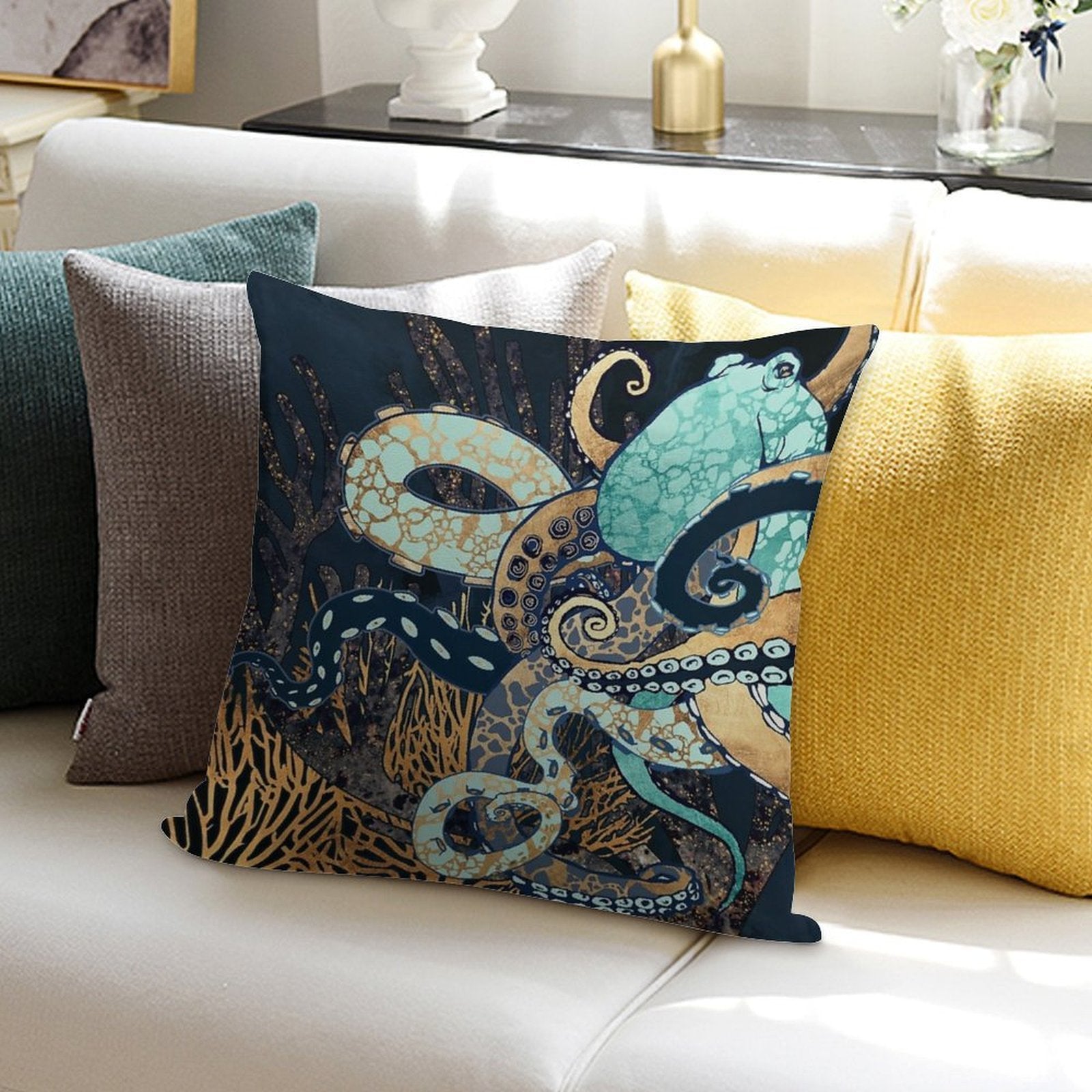 Metallic Octopus II Soft Decorative Cover Throw Pillow
