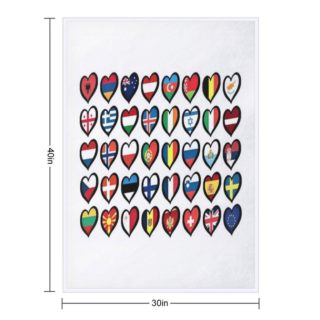 Eurovision Song Contest Flags Hearts ESC EBU Eurofans Gift-ready Throw Blanket