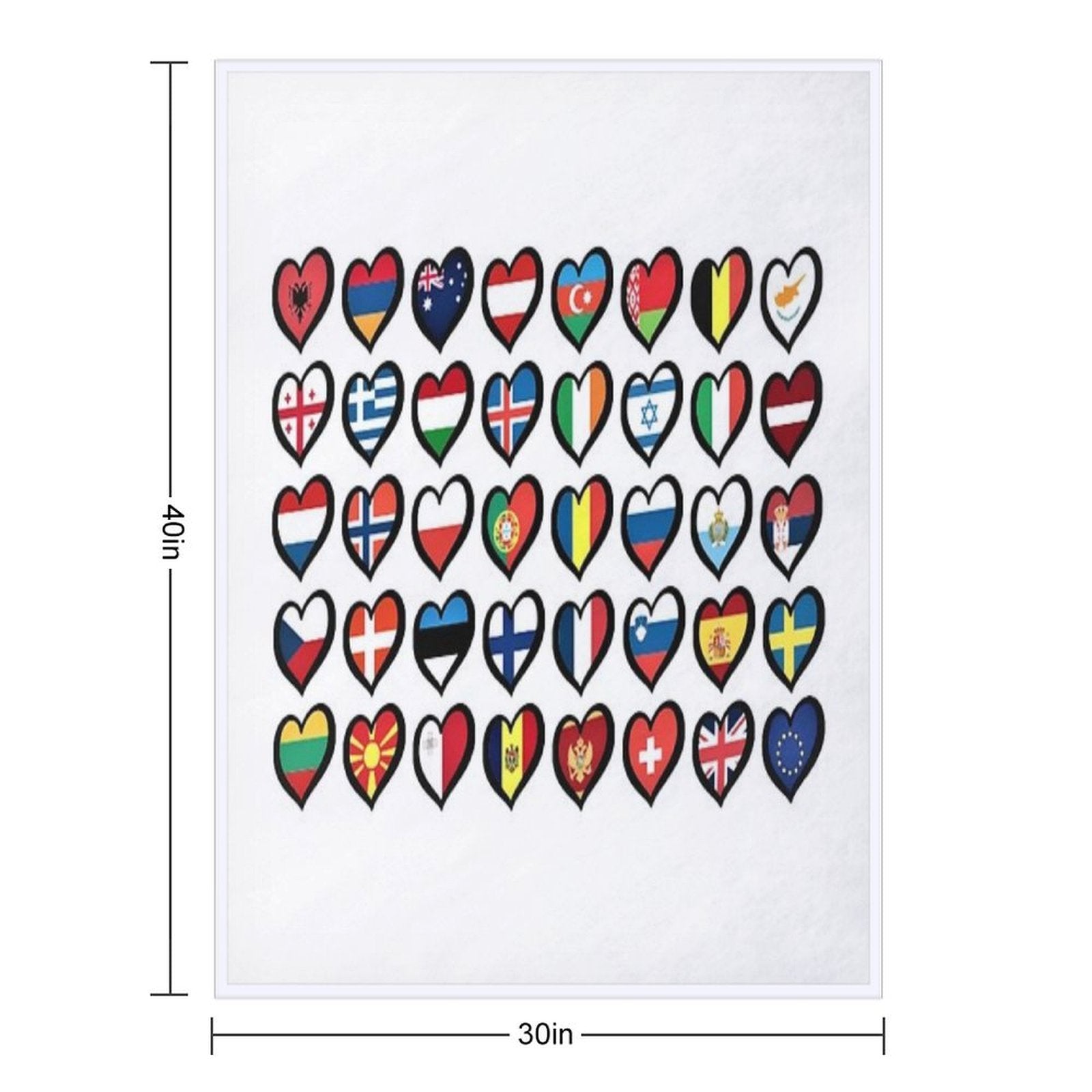 Eurovision Song Contest Flags Hearts ESC EBU Eurofans Gift-ready Throw Blanket