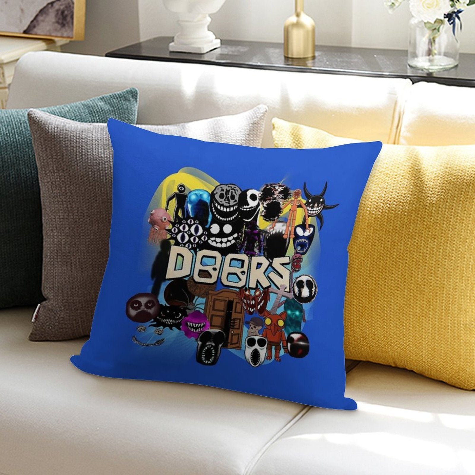Doors All The Entities New Doors Game Update Soft Reinforced Edging Throw Pillow
