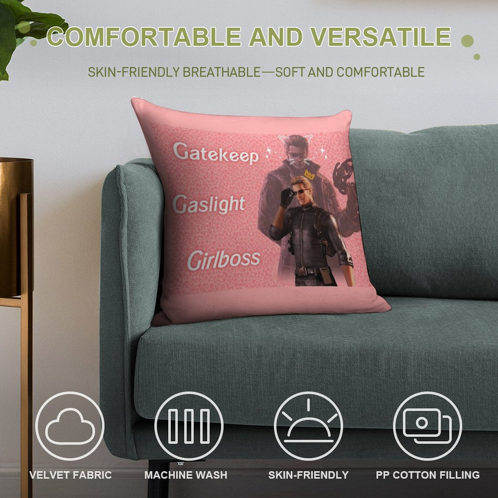 Wesker  Gaslight Gatekeep Girlboss Soft Hidden Zipper Throw Pillow