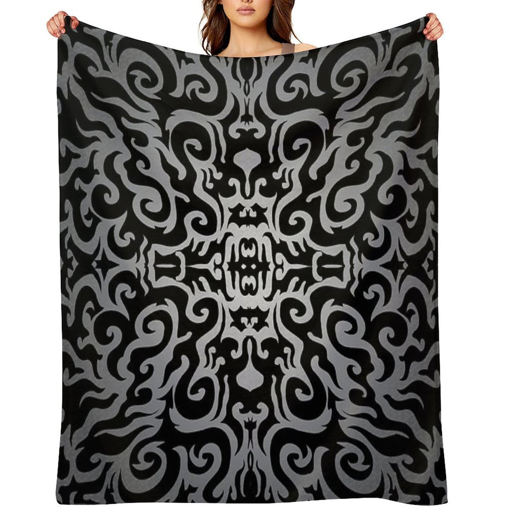 Silver Damask Brocade Pattern Travel-friendly Throw Blanket