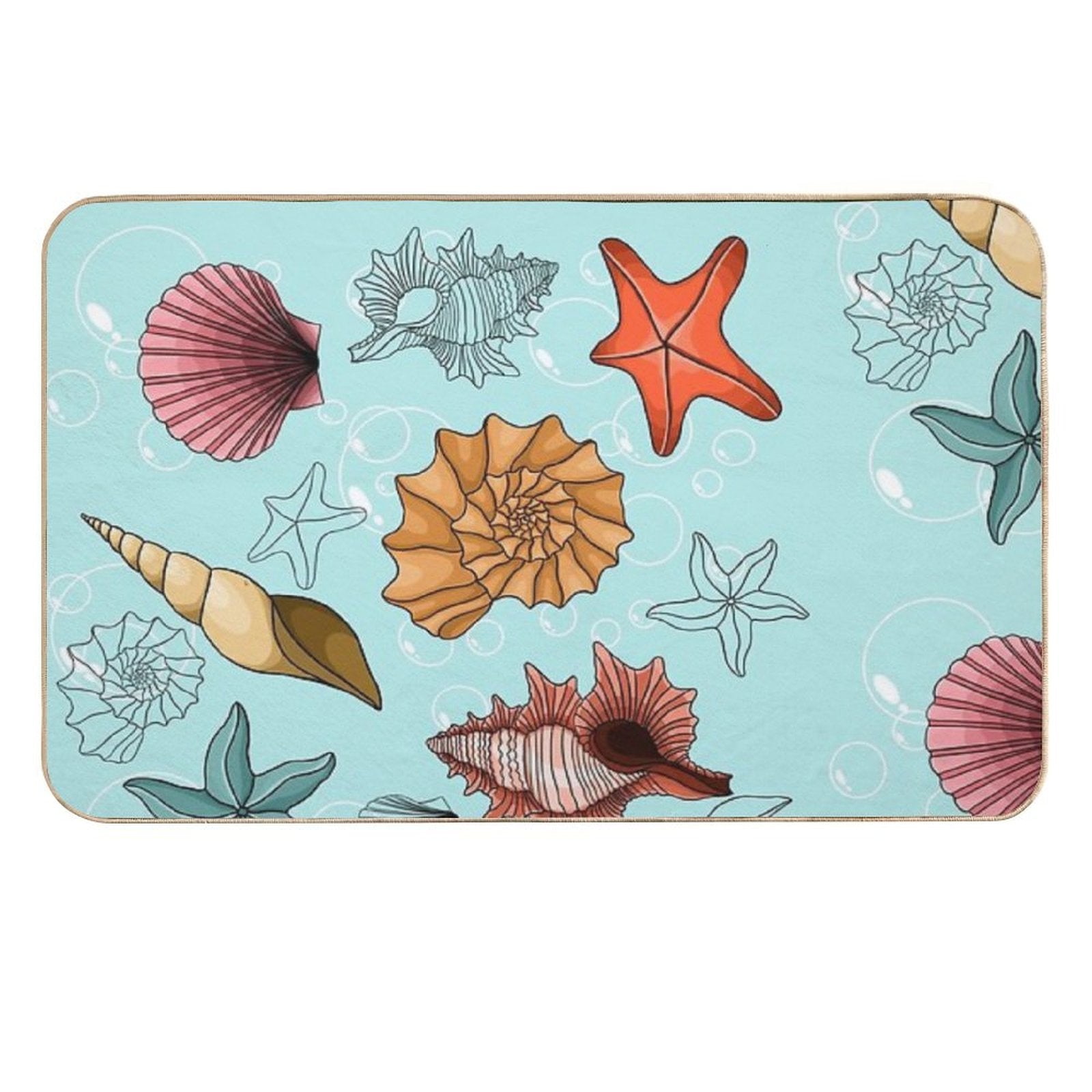 Marine Theme, Sea, Background, Beach, Summer, Ornament, Underwater, Starfish, Shells  Non-Slip Bath Mat