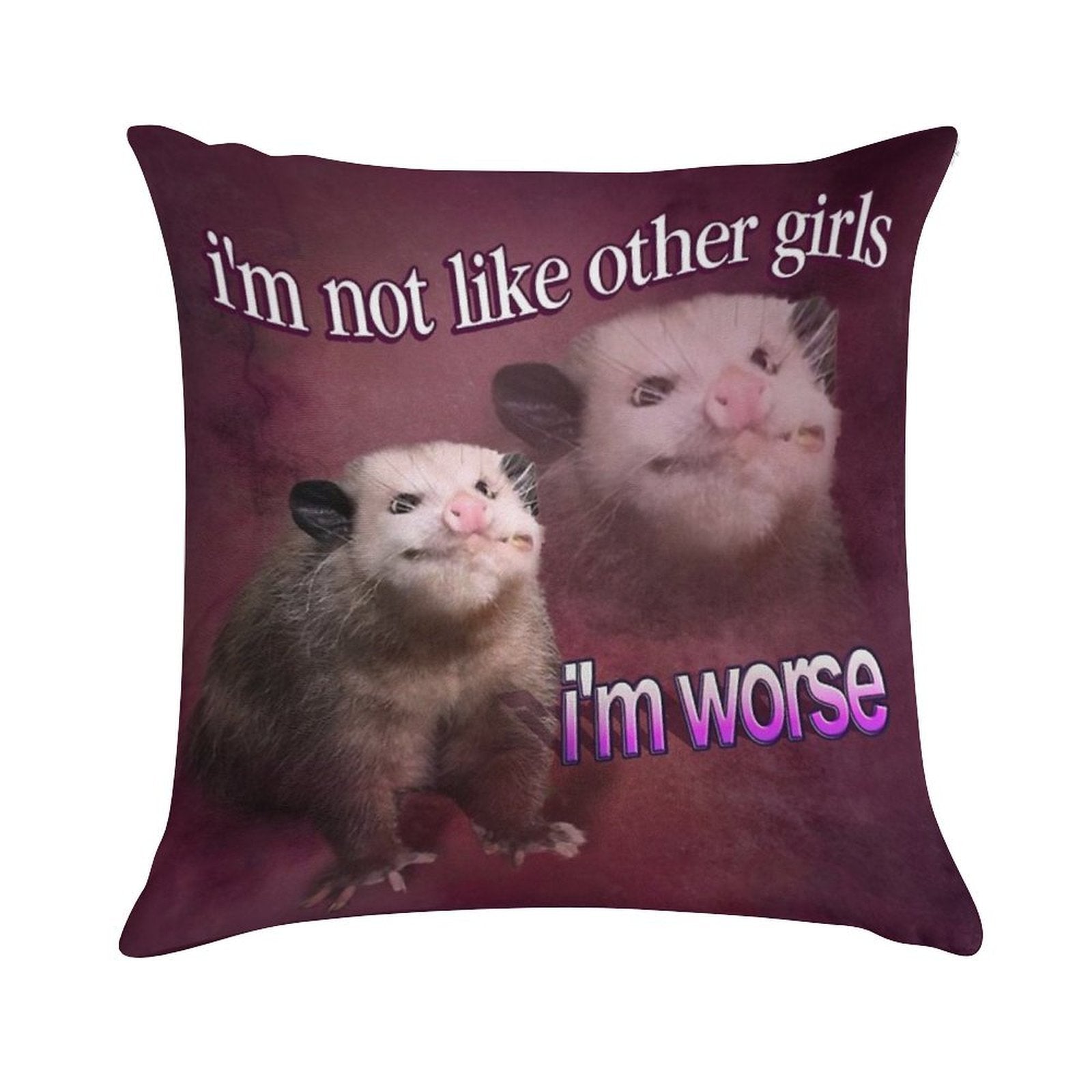 I'm Not Like Other Girls, I'm Worse Possum Word Art Soft Decorative Cover Throw Pillow