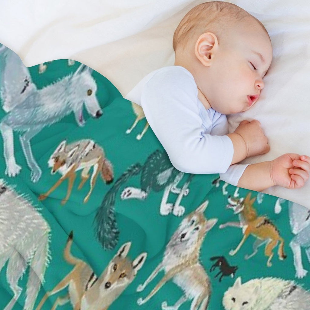 Wolves of The World (Green Pattern) Eco-conscious Throw Blanket