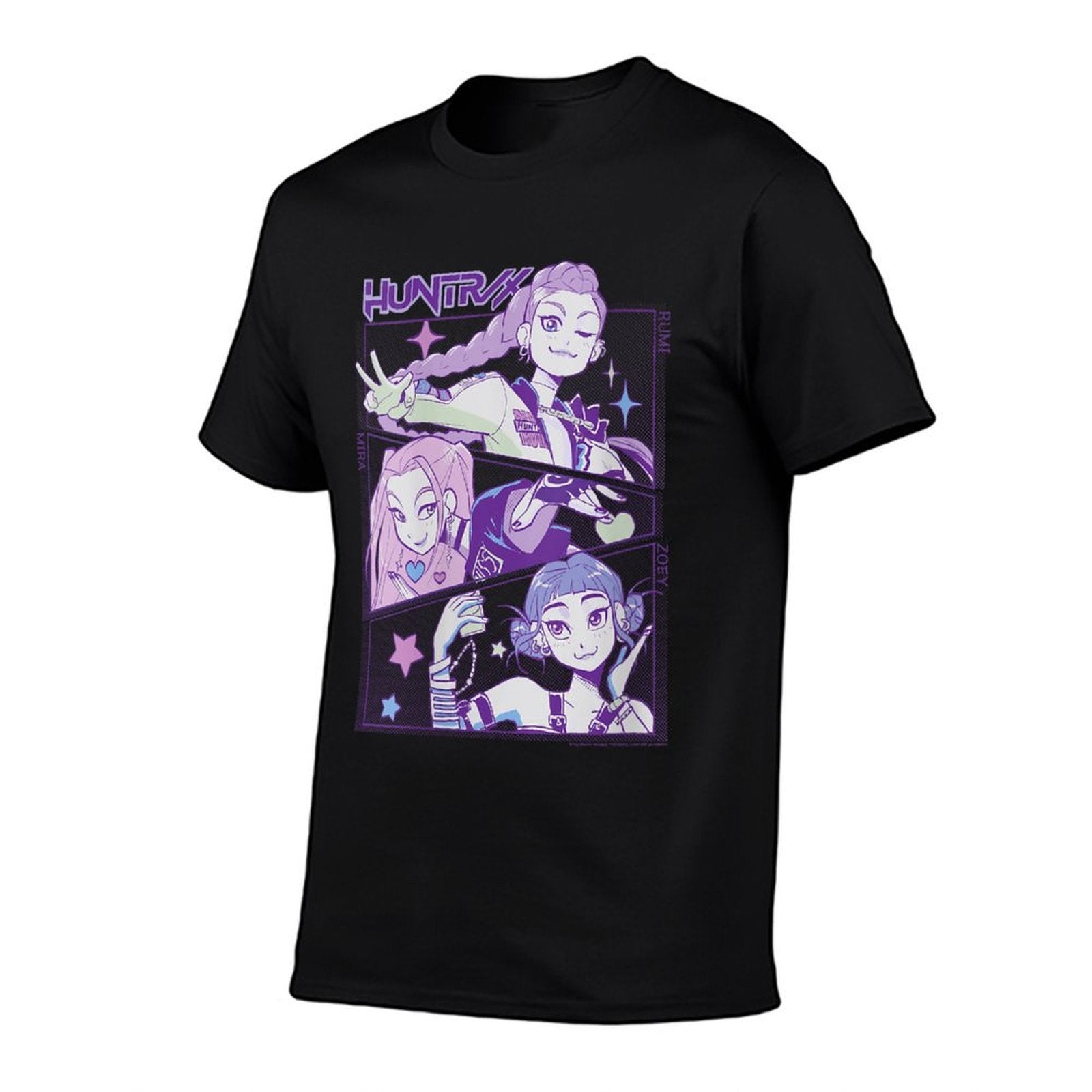 Womens Kpop Demon Hunters Huntrx Cute Vintage Animated Panels  Graphic-printed T-Shirt