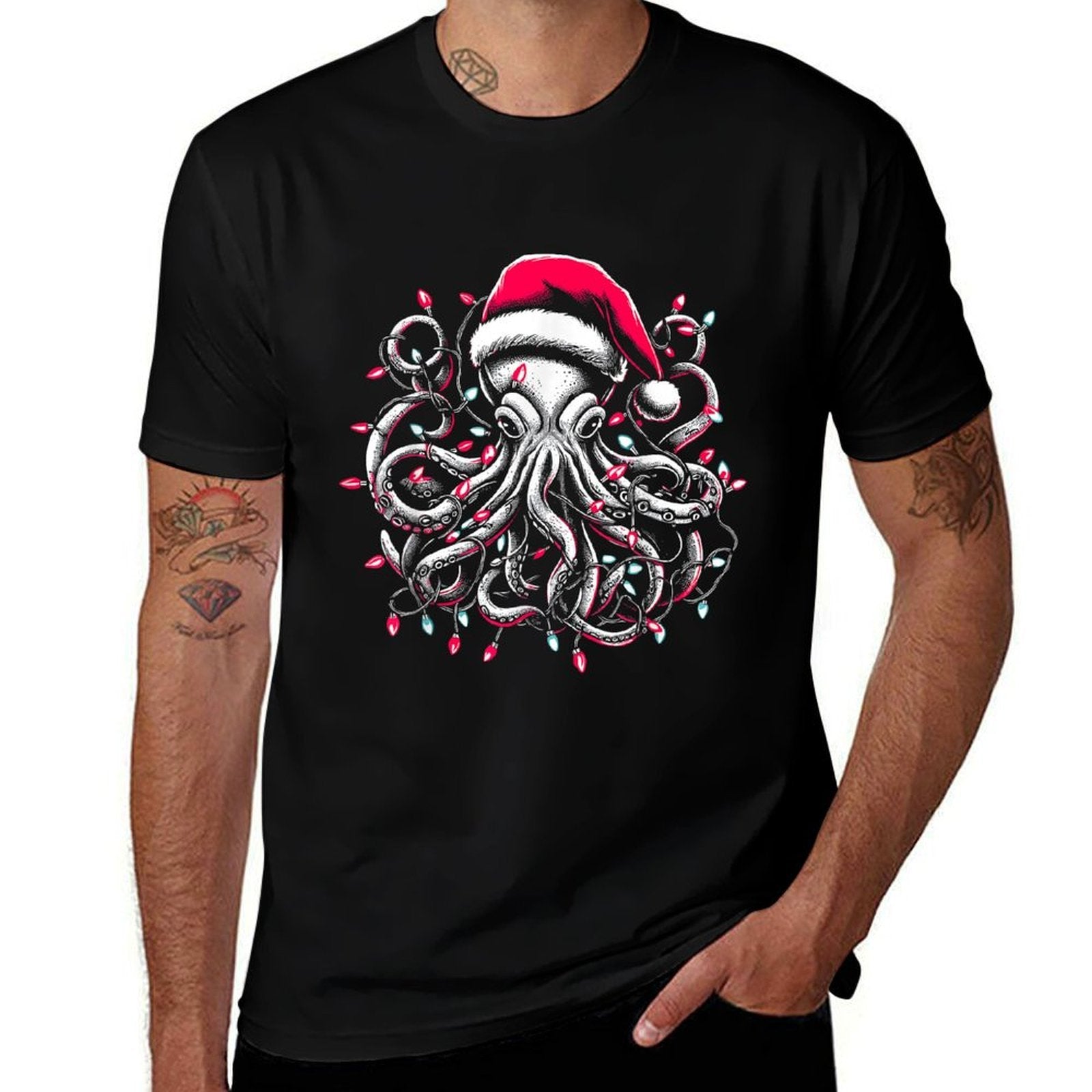 Octopus Christmas Lights Octopus Lover Men Women  Slim-fit Cut T-Shirt