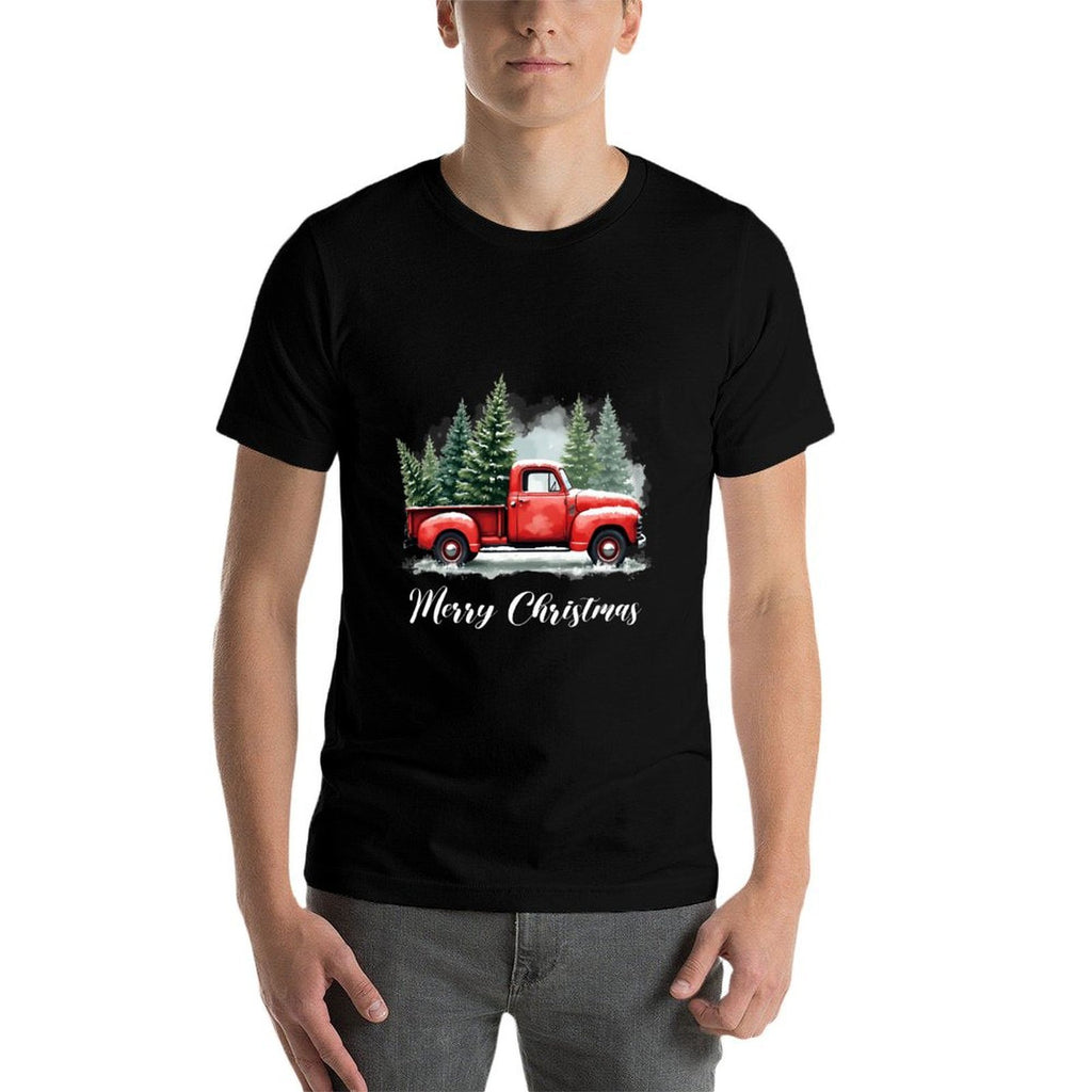 Vintage Wagon Merry Christmas Tree on Car Xmas Red Truck  Oversized Silhouette T-Shirt