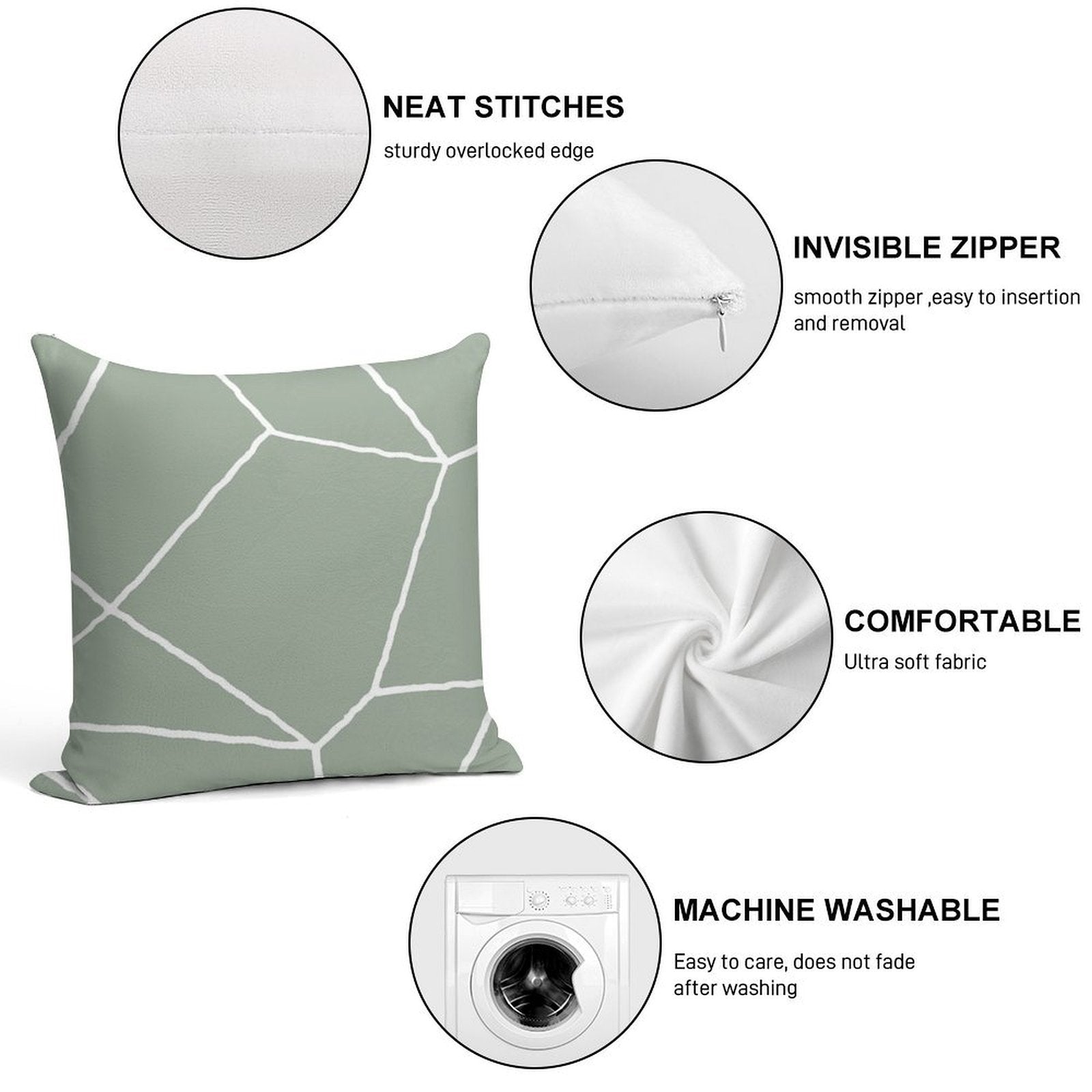 Geometric Sage Green Throw Pillow Soft Short Plush Fabric Throw Pillow