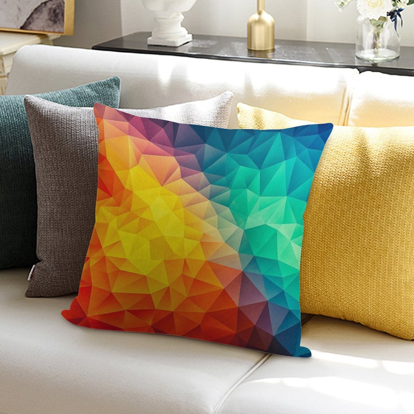Abstract Multi Color Cubizm Painting Soft Gift Ready Throw Pillow