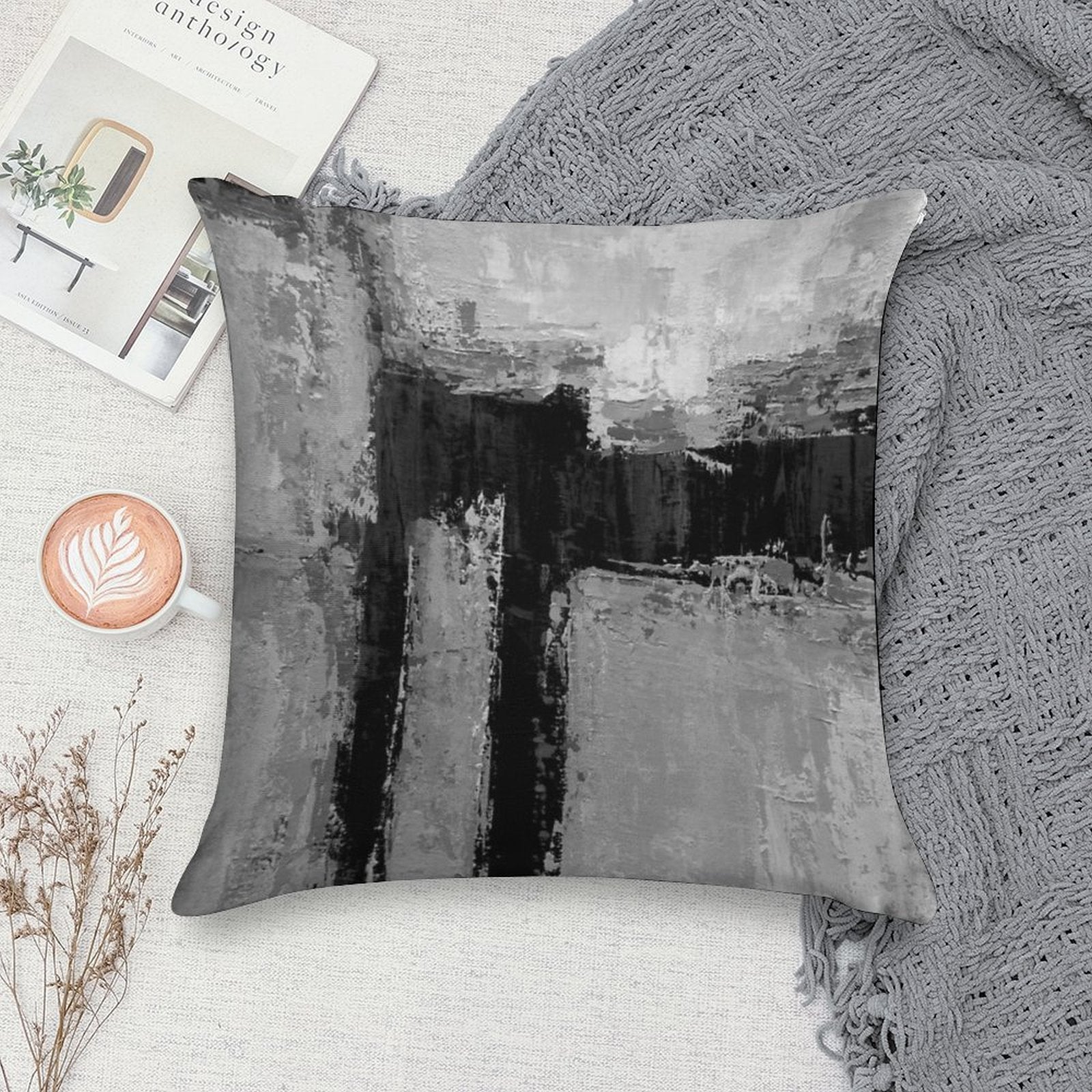 Gray Black Abstract Soft Anti-Pilling Throw Pillow