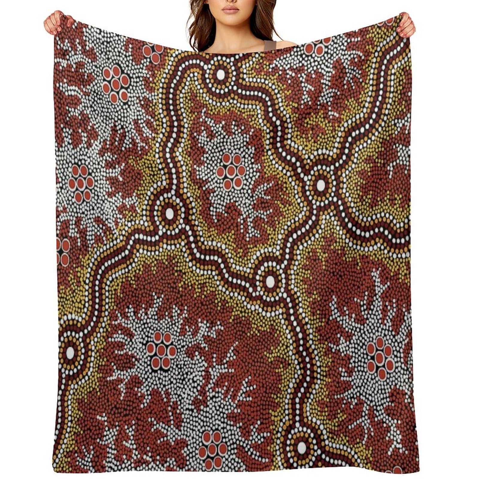 Authentic Aboriginal Art -  Mountains Multi-functional Throw Blanket