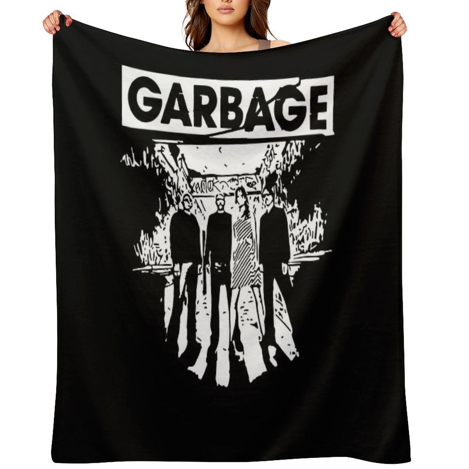 Garbage Band Painting Black And White Four Member Plush Throw Blanket