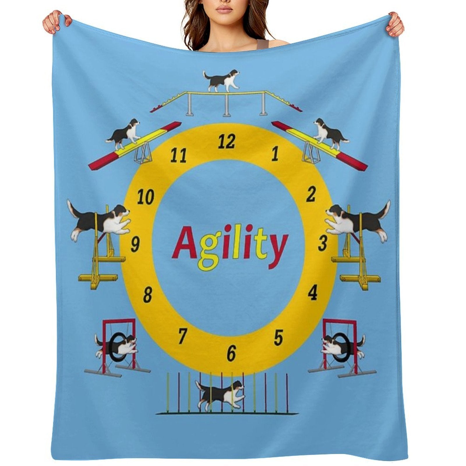 Agility Clock Australian Shepherd Black Wrinkle-free Throw Blanket