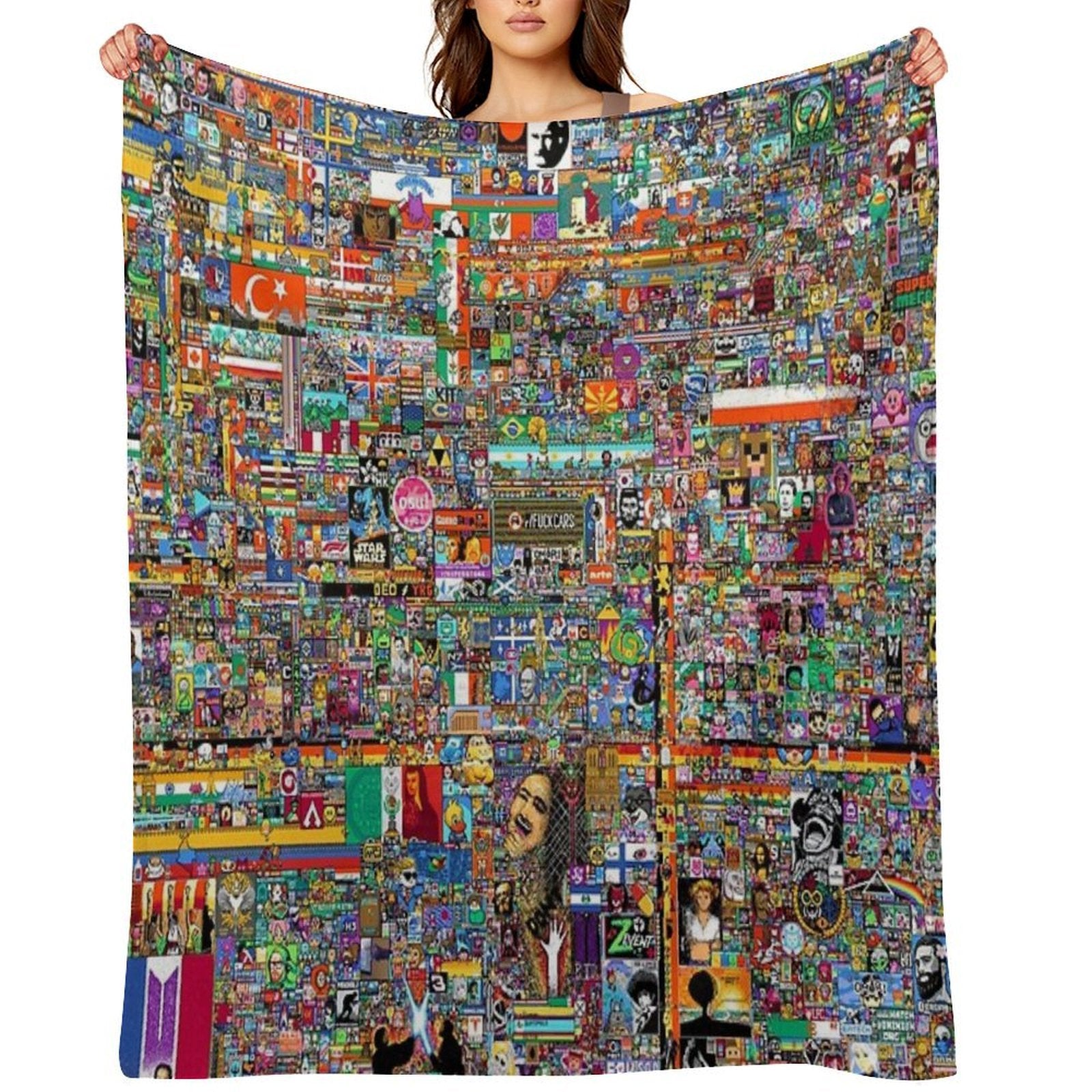 R Place Pixel Art Travel-friendly Throw Blanket