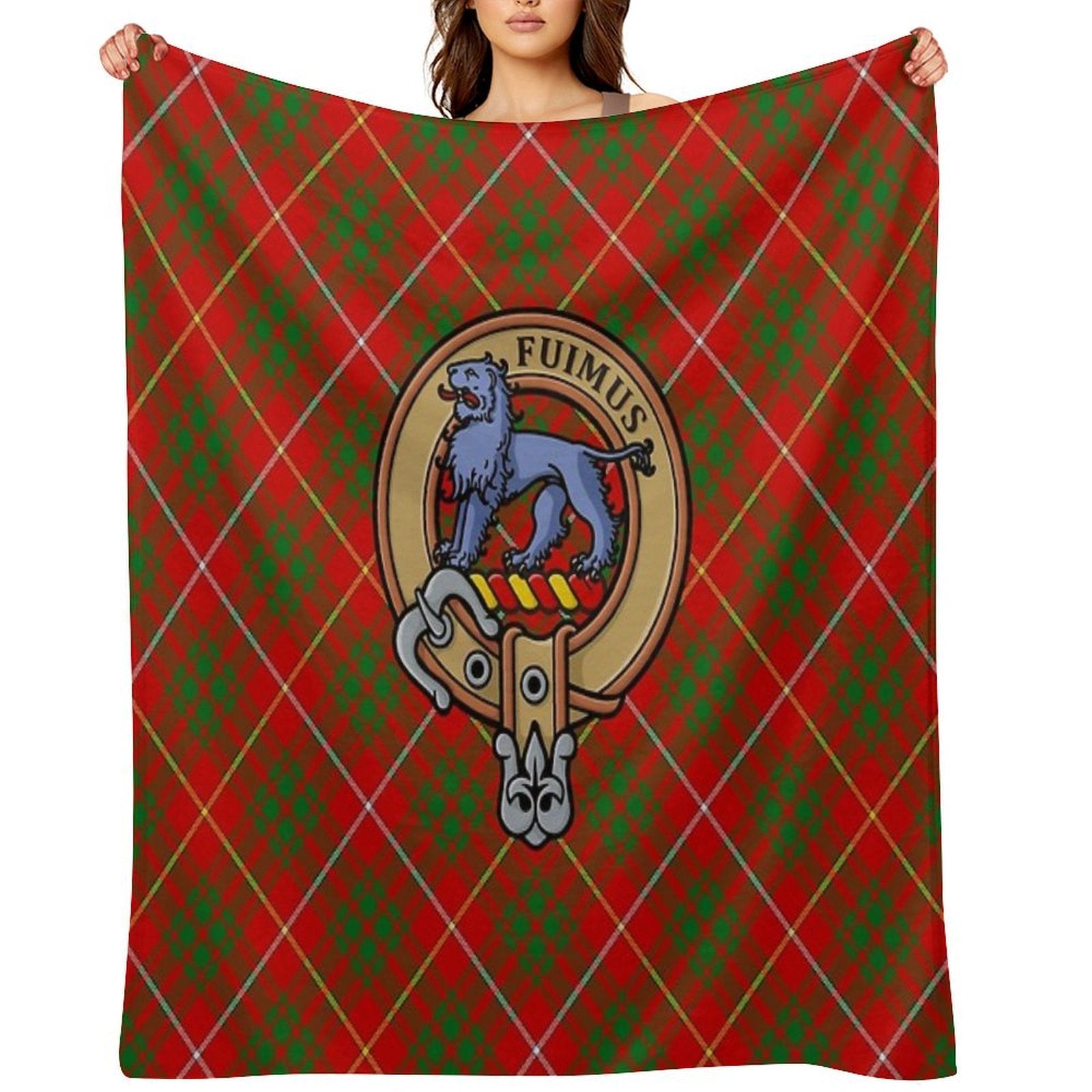 Clan Bruce Crest over Tartan Quick-dry Throw Blanket