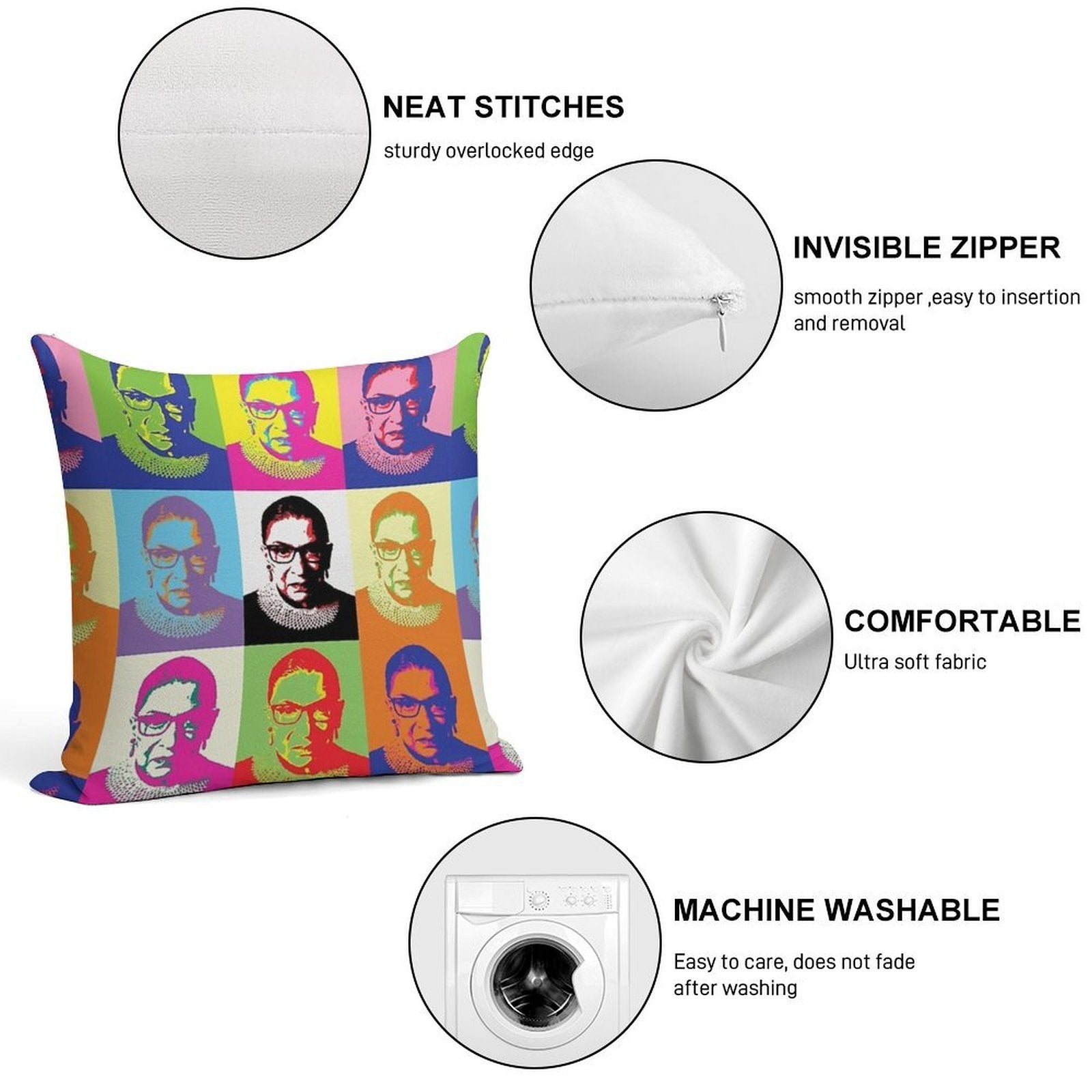 Ruth Bader Ginsburg Soft Washable Throw Pillow